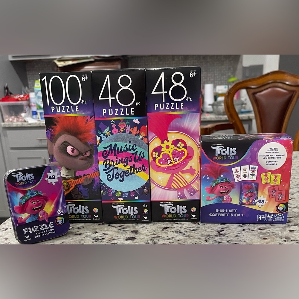 TROLLS Puzzles and Game Set (5 Total)  Brand New NWT